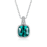 925 Silver Tanzanite Square Pendant Emerald Necklace