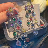 Long Tassel Earrings with Cubic Zirconia for Women Wedding