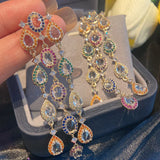 Long Tassel Earrings with Cubic Zirconia for Women Wedding