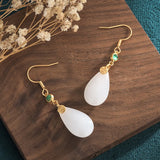 Chalcedony Tassel Earrings Hotan Jade Retro Earrings