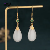 Chalcedony Tassel Earrings Hotan Jade Retro Earrings