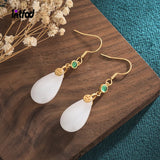 Chalcedony Tassel Earrings Hotan Jade Retro Earrings