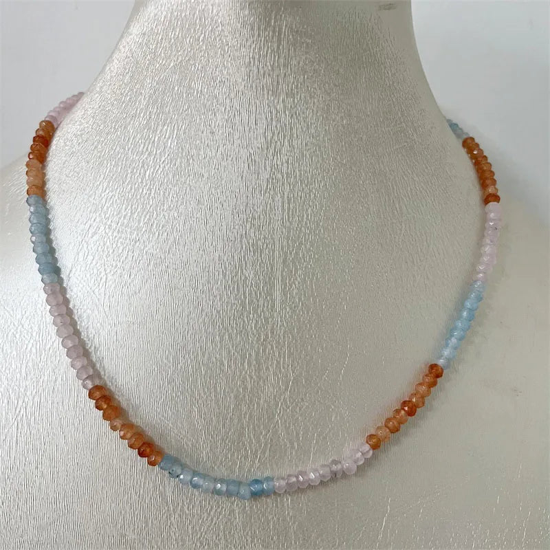 Adjustable Multilayer Jade Beaded Chain Choker Pink Orange