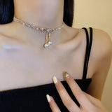 Rhinestone Tassel Pearl Choker Necklace for Women
