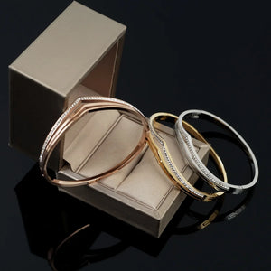 Gold-plated Stainless Steel Crystal Bangles for Women