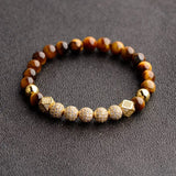 Tiger Eye Stone Men Bracelet Classic Zircon CZ Ball Beaded Bracelets Set