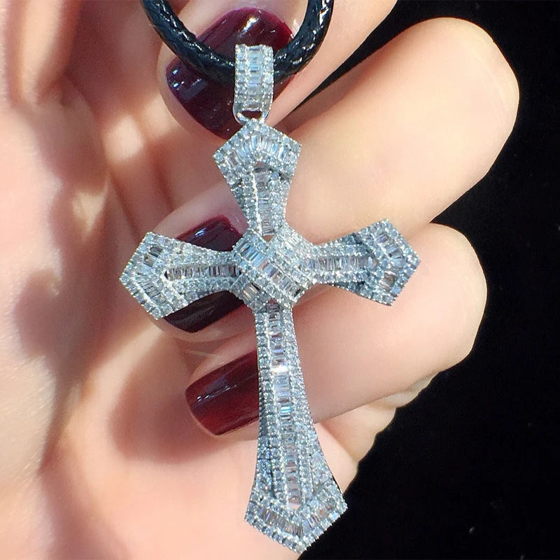 Zircon Trapezoid Cross Pendant Necklace Jewelry Gift for Banquet Wedding
