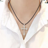 Zircon Trapezoid Cross Pendant Necklace Jewelry Gift for Banquet Wedding