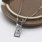 925 Silver Crystal Square Necklace Long Chain Choker Collar