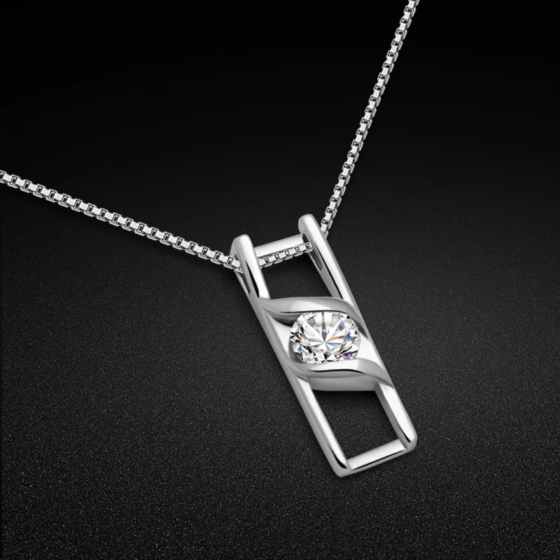 925 Silver Crystal Square Necklace Long Chain Choker Collar