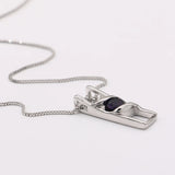 925 Silver Crystal Square Necklace Long Chain Choker Collar