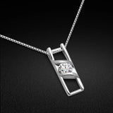 925 Silver Crystal Square Necklace Long Chain Choker Collar