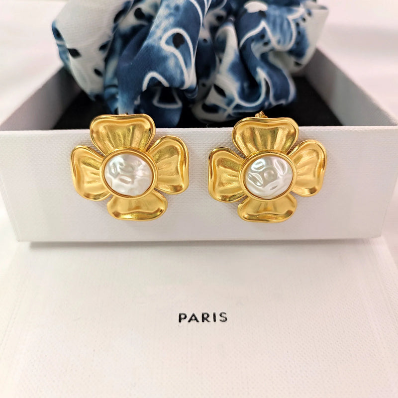 Golden Flower Stud Earrings For Women French Celi Earrings