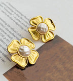Golden Flower Stud Earrings For Women French Celi Earrings