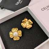 Golden Flower Stud Earrings For Women French Celi Earrings
