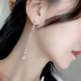 Zircon Pearl Long Tassel Earring Wedding Jewelry