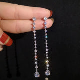 Zircon Pearl Long Tassel Earring Wedding Jewelry