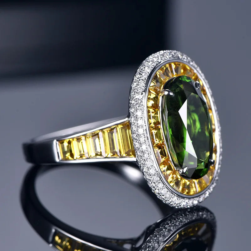Green Crystal Open Rings T Type CZ Stone Inlay Jewelry