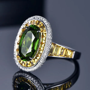 Green Crystal Open Rings T Type CZ Stone Inlay Jewelry