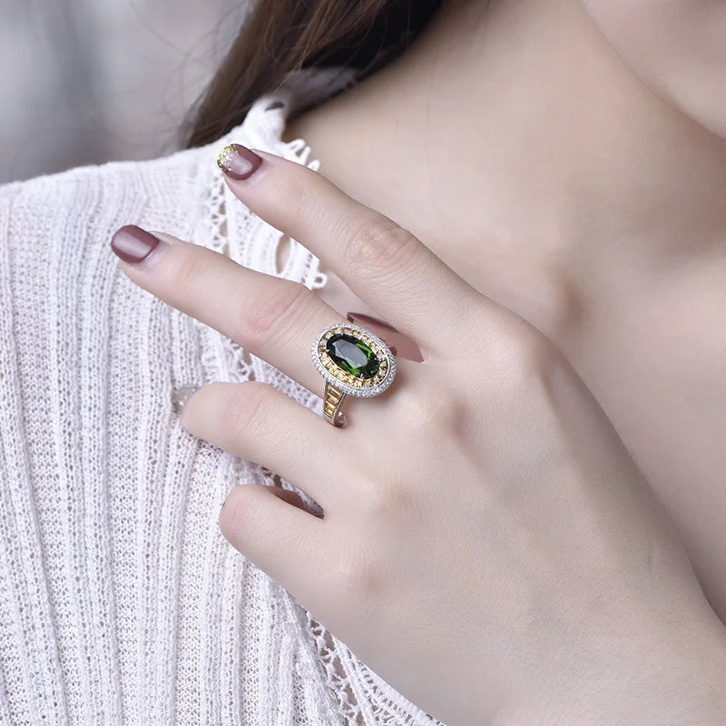 Green Crystal Open Rings T Type CZ Stone Inlay Jewelry