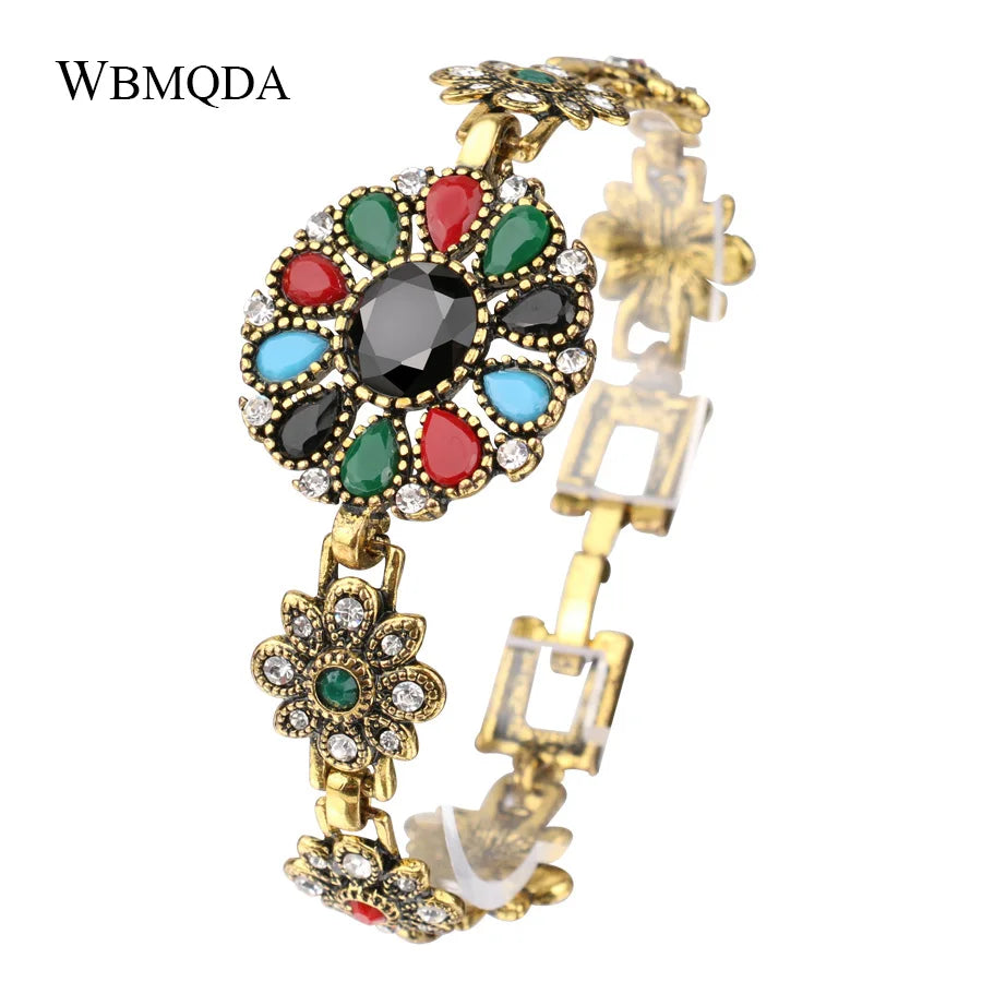 Turkish Sunflower Crystal Bracelet Antique Resin Boho Jewelry