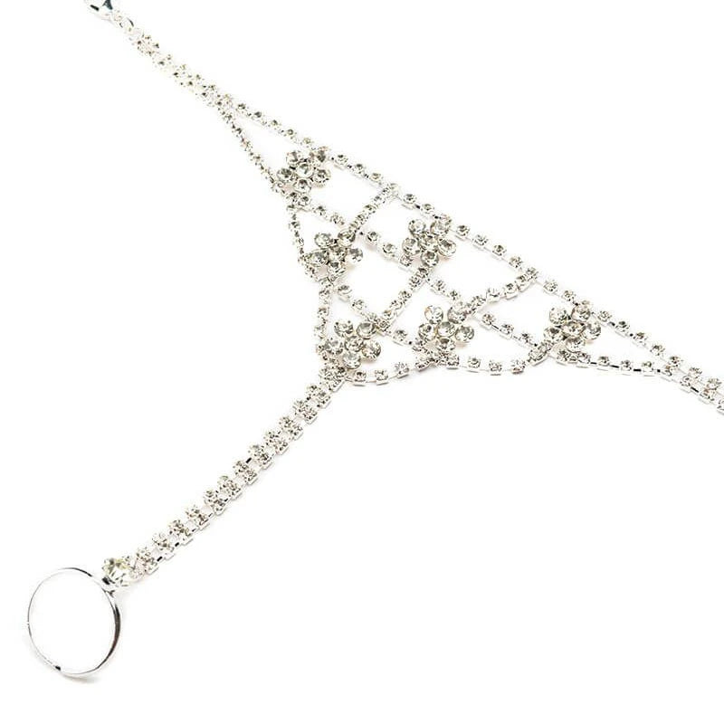 Ultra Flash Crystal Flower Bracelet Bling Rhinestone Ring Chain Jewelry