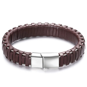 Stylish Men's Leather Bracelet with Stainless Steel Clasp