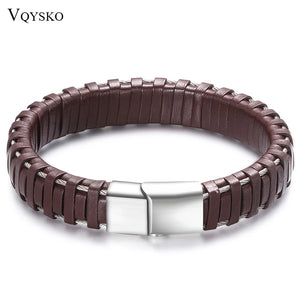 Stylish Men's Leather Bracelet with Stainless Steel Clasp
