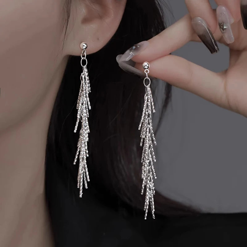 S925 Silver Bone Tassel Earrings Party Fine Jewelry Gift
