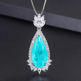 Vintage 12x26mm Emerald Paraiba Tourmaline Pendant Necklace for Women