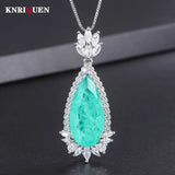 Vintage 12x26mm Emerald Paraiba Tourmaline Pendant Necklace for Women