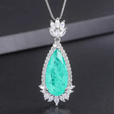 Vintage 12x26mm Emerald Paraiba Tourmaline Pendant Necklace for Women