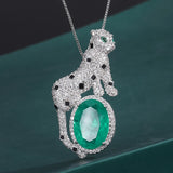 Vintage 13*18mm Emerald Stone Leopard Pendant Necklace for Women