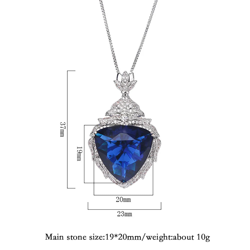 Vintage Sapphire Pendant Necklace with Lab Diamond for Women