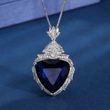 Vintage Sapphire Pendant Necklace with Lab Diamond for Women