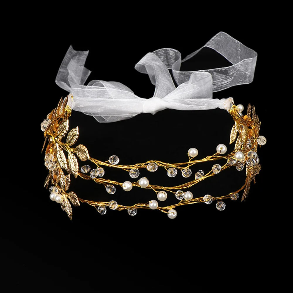 Green Crystal Bridal Headband Wedding Tiara Hairband Pearl Hair Clamp