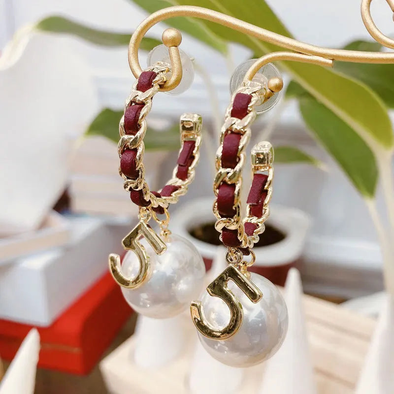 Vintage Number 5 Pearl Hoop Earrings Accessories for Girls
