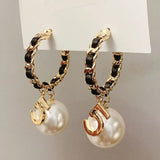 Vintage Number 5 Pearl Hoop Earrings Accessories for Girls