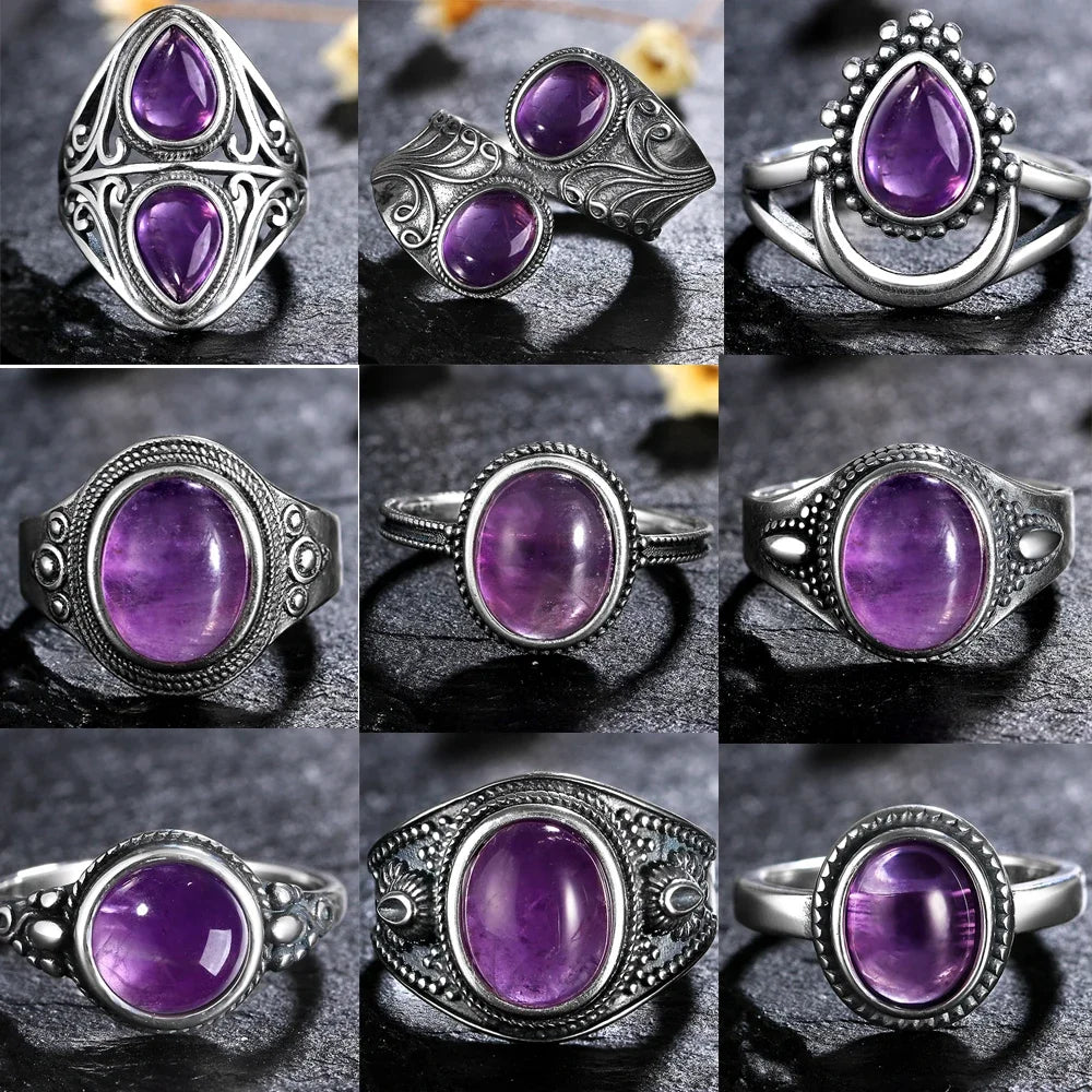 Vintage Amethyst Ring 925 Silver Wedding Party Jewelry