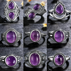 Vintage Amethyst Ring 925 Silver Wedding Party Jewelry