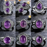 Vintage Amethyst Ring 925 Silver Wedding Party Jewelry