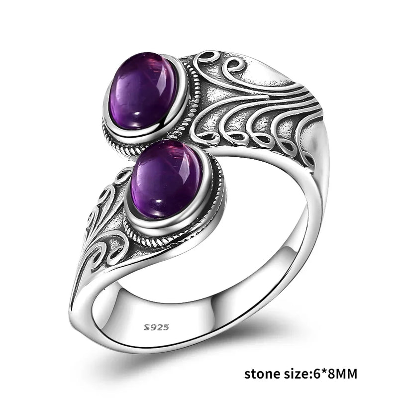 Vintage Amethyst Ring 925 Silver Wedding Party Jewelry