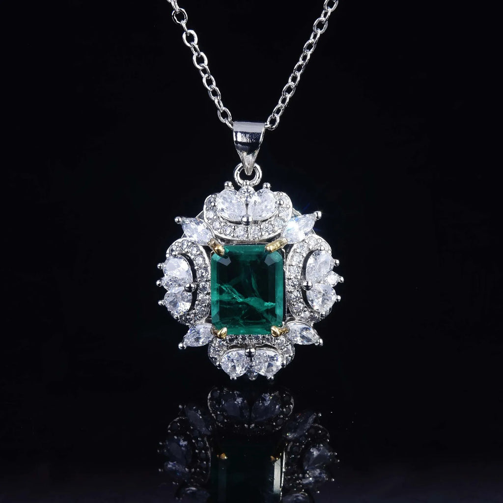 Vintage Silver Jewelry Set Square Nature Crystal Stone Wedding Bridal Party
