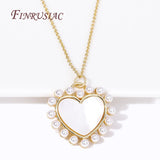 Vintage Sweet Love Pendant Necklace 18K Plated Geometric Pearl Heart Charms