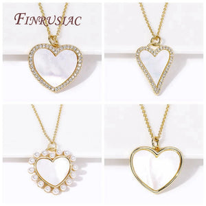 Vintage Sweet Love Pendant Necklace 18K Plated Geometric Pearl Heart Charms