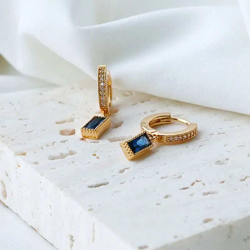 Vintage Square Zircon Hoop Earrings 925 Sterling Silver European Banquet Jewelry