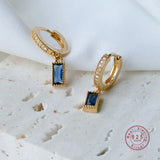 Vintage Square Zircon Hoop Earrings 925 Sterling Silver European Banquet Jewelry