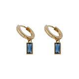 Vintage Square Zircon Hoop Earrings 925 Sterling Silver European Banquet Jewelry