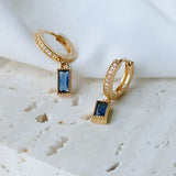 Vintage Square Zircon Hoop Earrings 925 Sterling Silver European Banquet Jewelry