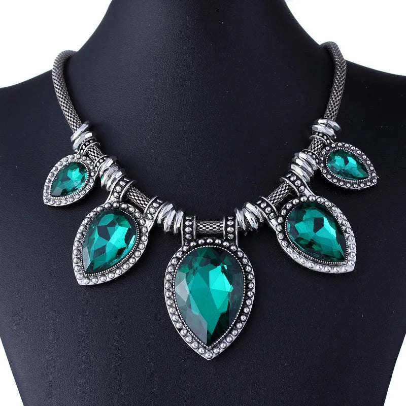 Vintage Crystal Choker Necklace Chunky Statement Maxi Necklaces
